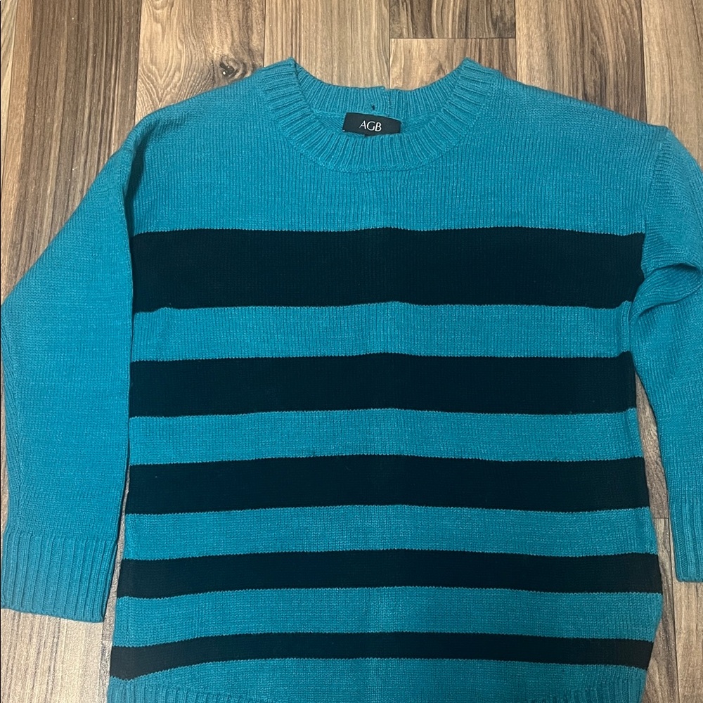 Men's Striped Teal and Black Sweater